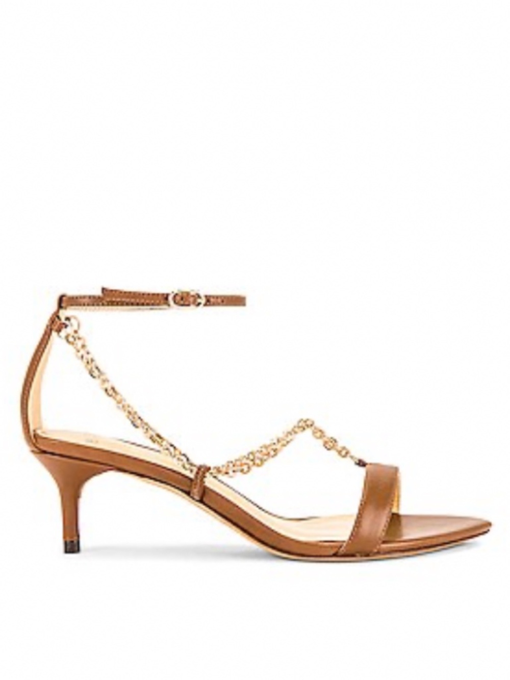 NEW Alexandre Birman EFFIE brown leather gold chain kitten heel sandals 8 1/2